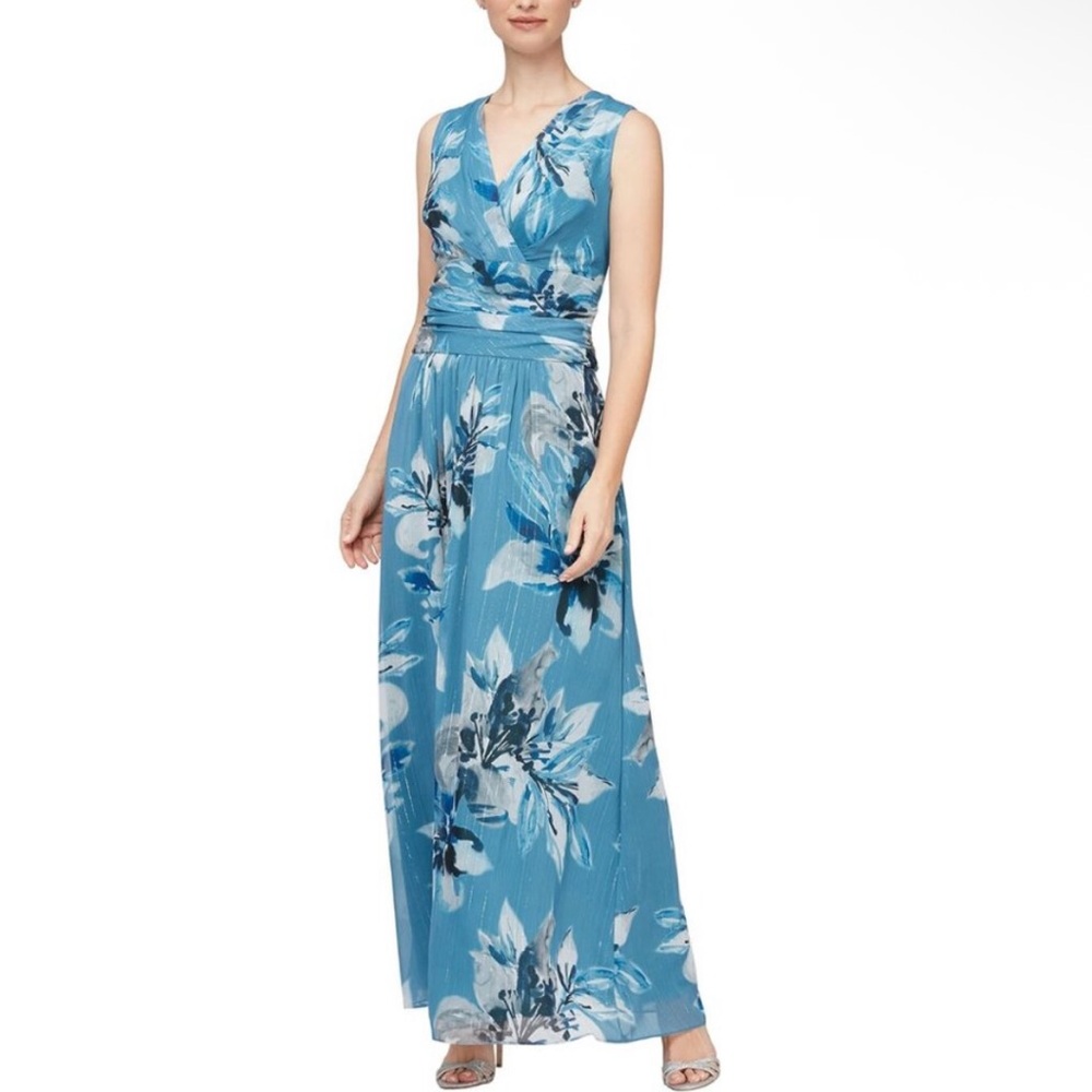 Ignite Evenings Long A-line Blue Dress NWT size:6P retail $129
